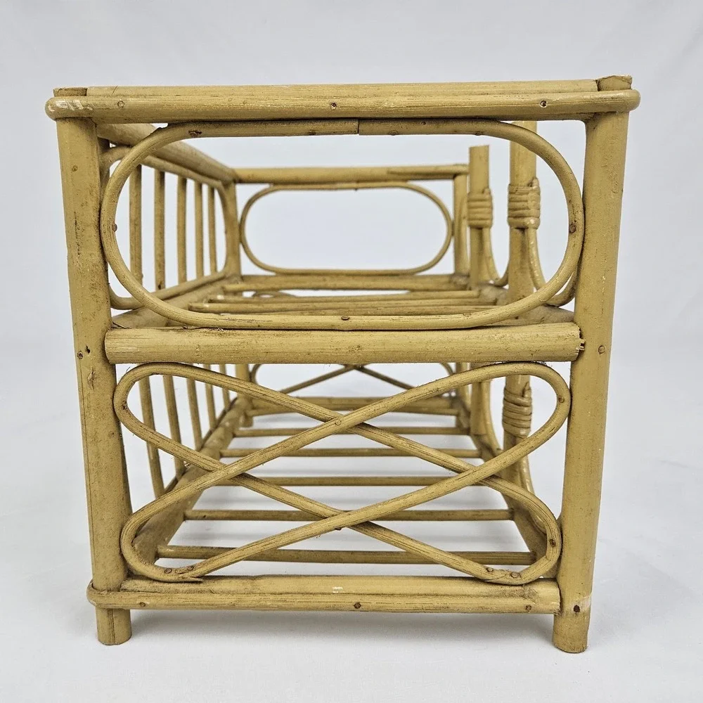 Bamboo Rattan Wine Rack Stand Bottle Storage Bohemian Mid-Century Modern